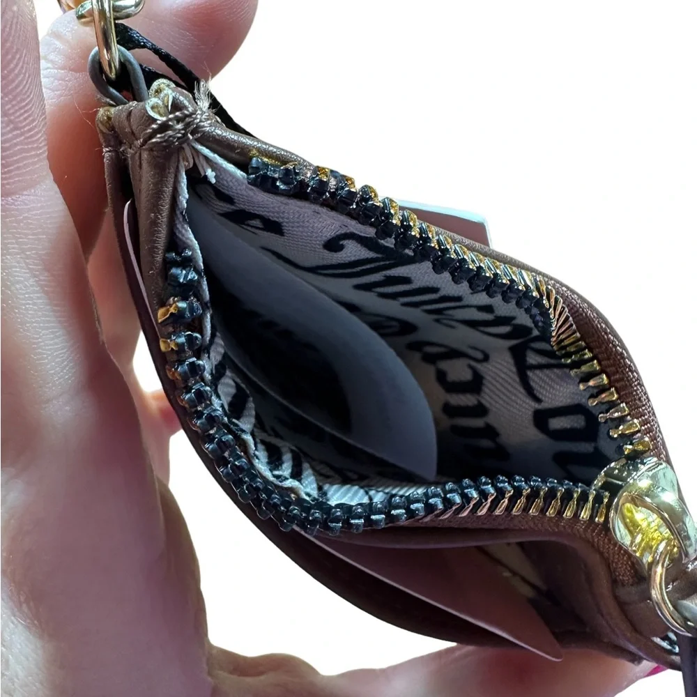 JUICY COUTURE : NWT Brown  Leather Wallet Card Holder Keychain with Gold Logo